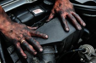 dirty, mechanic, hands, human, reparing, work